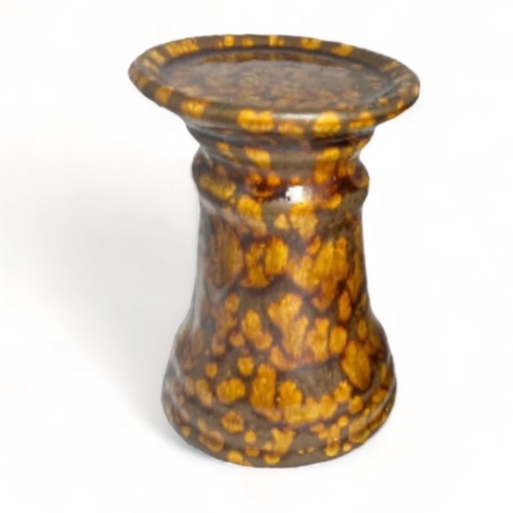 Pier One Candleholder W/Brown & Golden Spotted Glaze